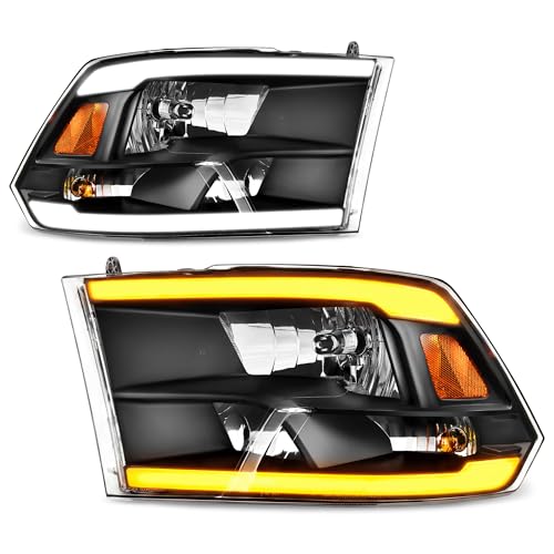 AUTOSAVER88 LED DRL Switchback Headlight Assembly Compatible with 2009-2018 Dodge Ram 1500 2500 3500/2019-2022 Ram 1500 Classic Replacement Headlamp Black Housing Clear Lens (Only for Quad Models) - color: LED Switchback - Black/Amber/Clear