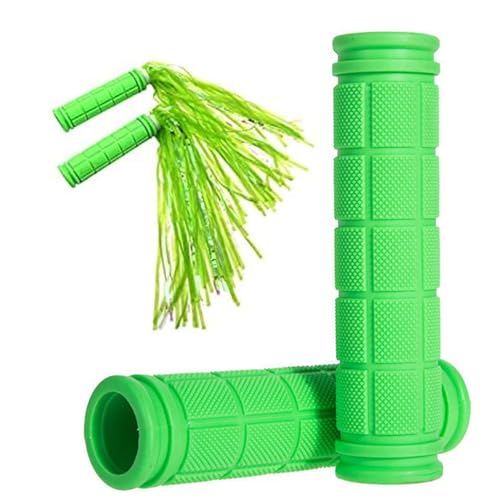 Bike Handlebar Grips with Tassel for Girls Boys and Kids - color: Green & Streamers