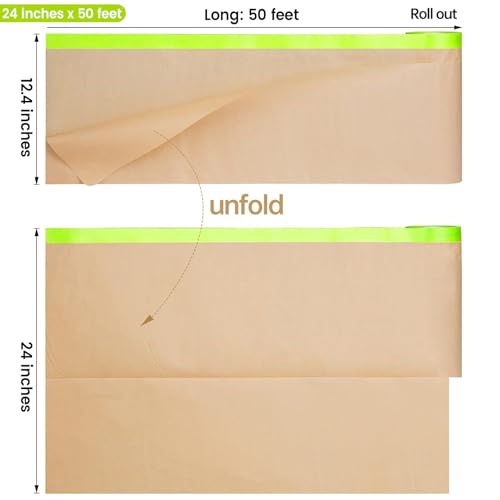ADHES Pre-Taped Masking Paper for Painting 24in x 50ft x 3rolls - size: 24 inch x 50 feet