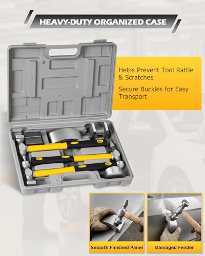 DAYUAN 7Pcs Auto Body Repair Kit, Hammer Dent Body Fender Tool Set - size: Rubber Handle