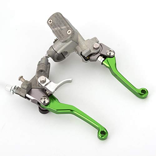 Dirt Bike Brake Master Cylinder Reservoir Cable Clutch Levers for KX65 KX80 KX85 KX100 KX112 KX125 KX250 KX450 KX250F KX450F KLX KLR KDX 125 140 250 230 300 400 450 650 - color: Green