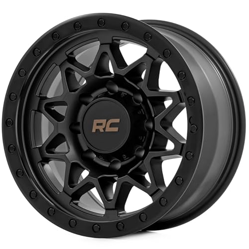 Rough Country 78 Series One Piece Aluminum Wheel with Simulated Beadlock - 18x9, 6x5.5" Bolt Pattern, +0mm Offset, Rugged 10-Spoke Design, Semi Gloss Black