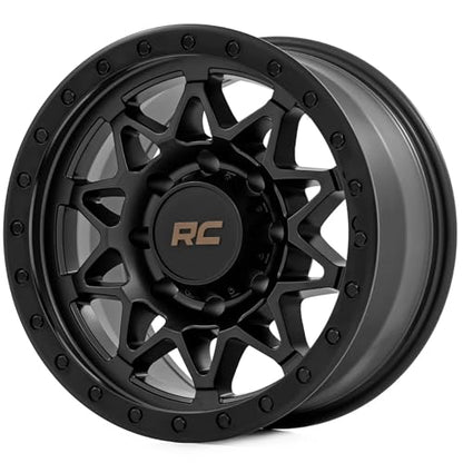 Rough Country 78 Series One Piece Aluminum Wheel with Simulated Beadlock - 18x9, 6x5.5" Bolt Pattern, +0mm Offset, Rugged 10-Spoke Design, Semi Gloss Black