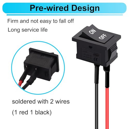 TWTADE 5PCS Latching Rocker Switch ON/Off 2 Pin 2 Position SPST Car Auto Boat Square Rocker Toggle Switch with Pre-Wired AC 10A/125V 6A/250V - color: Black-ON/Off Pre-wired - 5PCS, size: Narrow Rectangle