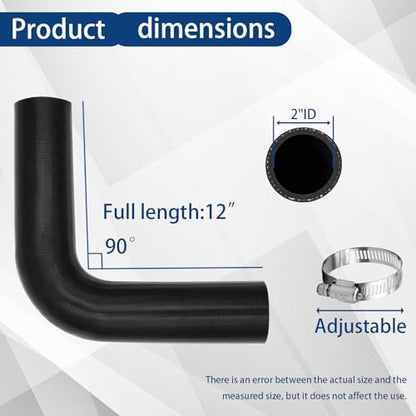 2 inch 90 Degree Silicone Coolant Air Hose 12" Length with 2 Clamps – Turbo Intake Radiator Coupler Hose (2" ID) - color: 90 Degree black, size: 2" ID