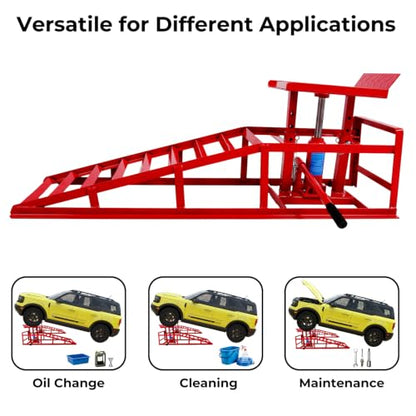 Skepphlay 2PCS Hydraulic Car Ramps 11000lbs 5T, Heavy Duty Car Ramps with Hydraulic Jack, Steel Car Service Ramp High Lift 9"-14.2" for Auto Truck Repair, Changing Oil, Red - color: Red