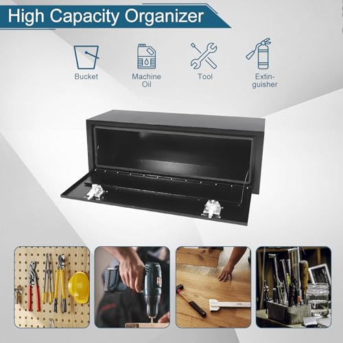 48"X14"X16" Underbody Truck Box Black Heavy Duty Steel Trailer Box Pick Up Truck Tool Box Storage Organizer w/Lock & eys - size: 48"x14"x16"