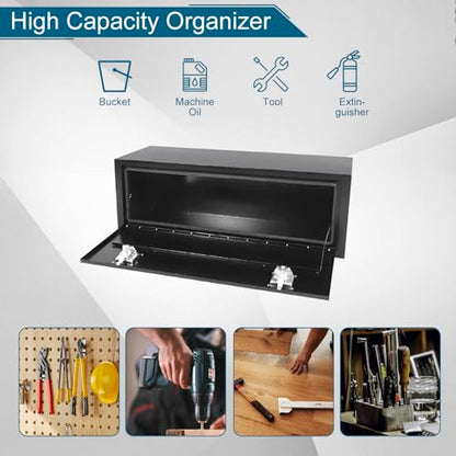 48"X14"X16" Underbody Truck Box Black Heavy Duty Steel Trailer Box Pick Up Truck Tool Box Storage Organizer w/Lock & eys - size: 48"x14"x16"