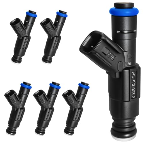 Set of 6 Upgraded 4 Holes Fuel Injectors Fit for Jeep: Wrangler/Cherokee/Grand Cherokee V6 4.0L 1999-2004, for Dodge: Ram 1500/2500 Van/ 3500 Van V6 5.2L 2000-2003, OEM # 0280155784