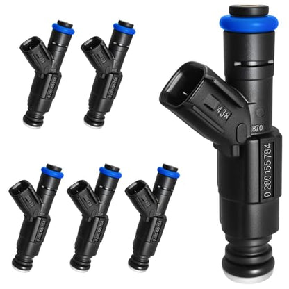 Set of 6 Upgraded 4 Holes Fuel Injectors Fit for Jeep: Wrangler/Cherokee/Grand Cherokee V6 4.0L 1999-2004, for Dodge: Ram 1500/2500 Van/ 3500 Van V6 5.2L 2000-2003, OEM # 0280155784