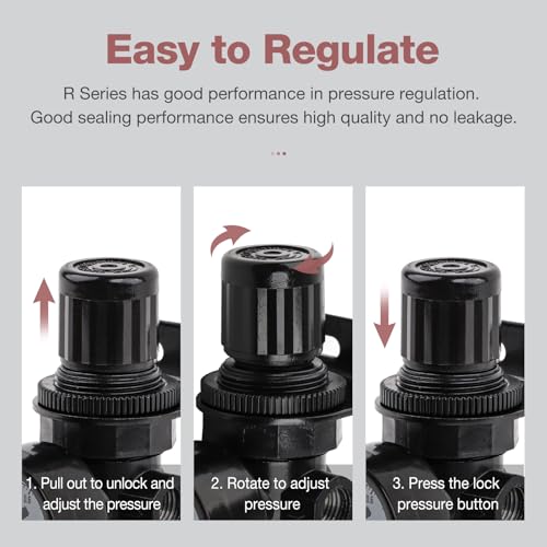 SNS Air Compressor Pressure Regulator With Bracket and Gauge Female Thread 1/4 NPT Adjustable R-N07BG (Pack of 2) - size: 1/4 inches (Pack of 2)