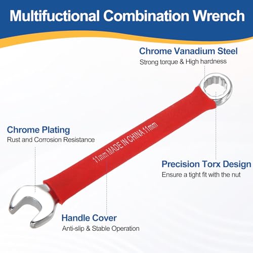 HARFINGTON 2Pcs Metric Combination Wrench 11mm 12-Point Box & Open End CR-V - size: 11mm