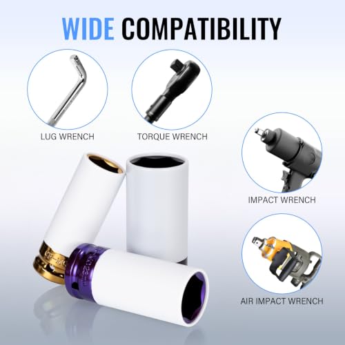 1/2" Drive Wheel Protector Impact Socket, Metric Deep 17mm - 27 mm (7 PCS) - size: 1/2" Color Impact Sockets 7pcs