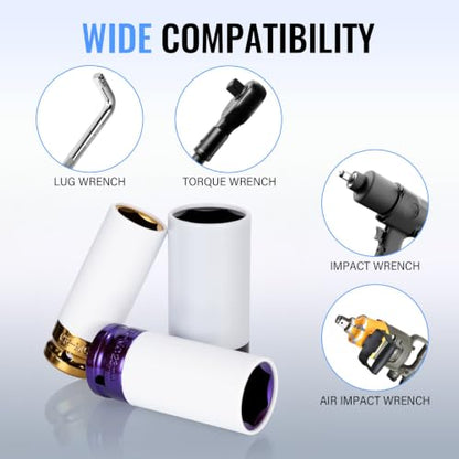 1/2" Drive Wheel Protector Impact Socket, Metric Deep 17mm - 27 mm (7 PCS) - size: 1/2" Color Impact Sockets 7pcs