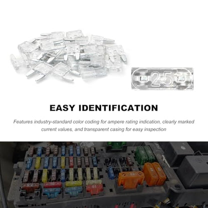 25 PCS 25 Amp Mini Car Fuses, 25A Automotive Blade Fuse Replacement, Auto Fuse Kit for Car RV Truck Motorcycle SUV Boat - color: 25A
