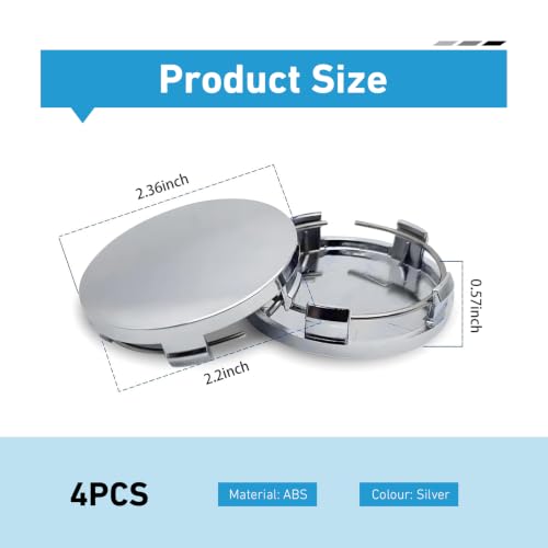 4PCS Car Wheel Center Caps, OD 60MM/2.36" ID 56MM/2.2" Wheel Hub Cover, Snap-in Wheels Center Caps, Universal Polished Surface Wheel Cover, Car Accessories for Most Vehicles (Silver) - color: Silver