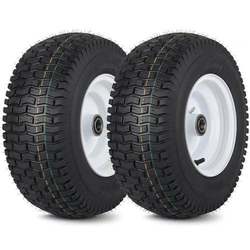GICOOL 16x6.50-8 Tubeless Tire and Wheel, 【1" Bearing, 4" Centered Hub】,16x6.5-8" Lawn Mower Tires, Universal Fit Riding Mower and Garden Tractor Front Wheels, 4 Ply, V-Turf Pattern, 2 Pack - size: 16x6.50-8 Tubeless (4" Centered Hub,1" Bore)