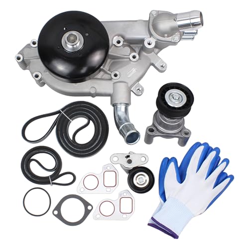 Engine Water Pump Thermostat Assembly w/Accessory Drive Belt Tensioner Kit
