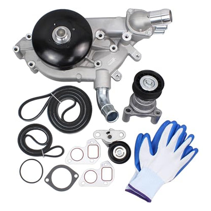 Engine Water Pump Thermostat Assembly w/Accessory Drive Belt Tensioner Kit