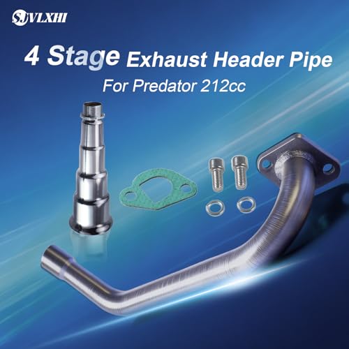 4 Stage Exhaust Header Pipe,For Predator 212cc 196cc Engine Silver - color: 3-bend Silver, size: Exhaust tip 2
