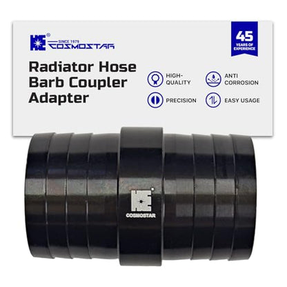 Cosmostar 1-1/2" Radiator Hose Barb Coupler Adapter with 1/8" NPT Steam Port for LS Swap – Aluminum Coolant Crossover Splice for Steam Vent Radiator Hose Fitting (Black)-NN24N02