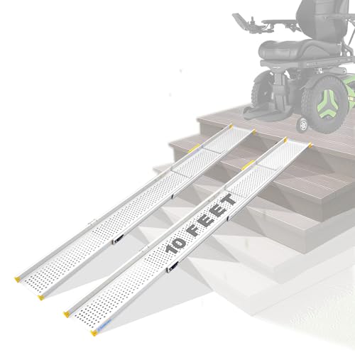 Ruedamann 10FT Telescopic Wheelchair Ramp with Handle, 8.9" Wide, 2PCS - color: Silver, size: 10FT x 8.9'' W