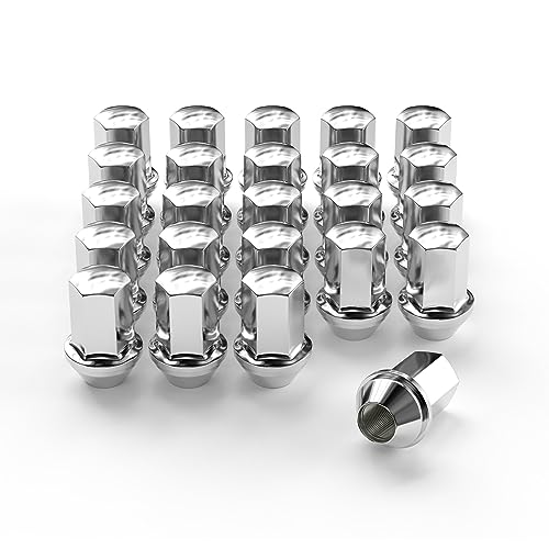 24pcs M14x1.5 Lug Nuts, OEM Factory Style Large Acorn Seat One-Piece Lug Nuts, 7/8" Hex 60 Degree Conical Seat Chrome Finish for 2008+ Chevy Silverado Sierra 1500 - color: Silver, size: 24pcs 7/8"(22mm) M14x1.5