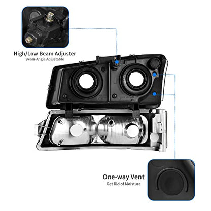 DWVO Headlight Assembly Compatible with 2003-2006 Chevy Silverado Chrome - color: A Black Housing Amber Reflector Smoke Lens