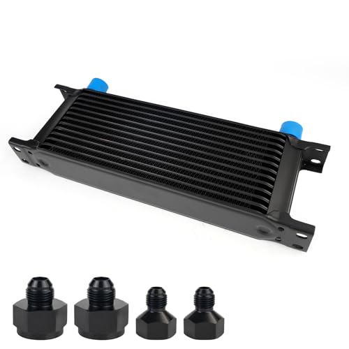 13 Row AN10 10AN Transmission Oil Cooler Kit Stacked Plate With 6AN 8AN Adapter Universal Engine Transmission British Radiator Oil Cooler Condenser Aluminium Alloy Black - size: 13 row
