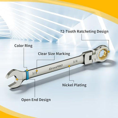 GRENPRO 23PC Flex Head Ratcheting Wrench Set Metric&SAE OpenEnd Combination - style: 23PCS Nickel Flex-Head Ratcheting Wrench Set