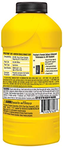 Prestone AS800Y-6PK DOT 4 Brake Fluid, Synthetic, High Grade, 50,000 Mile, 12 oz., (Pack of 6) - size: 12 Fluid Ounce, (Pack of 6)