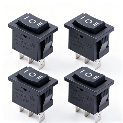 TWTADE / 4Pcs Square Momentary Rocker Switch (ON)-Off-(ON) SPDT 3 Pin 3 Position 6A 250VAC/10A 125VAC Mini Car Auto Boat Rocker Toggle Switch KCD1-2-123 - size: (ON)/Off/(ON) - KCD1, style: Square