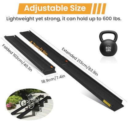 Wheelchair ramp 7FT, Lightweight, Retractable and Portable, can be Used for Wheelchair ramps, Comes with a Handbag-Black - size: 7FT