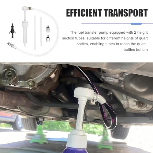 Transmission Fluid Pump Kit, Hand Press Fluid Transfer Pump for Car Brake Fluid Change, Lower Unit Gear Oil Pump for Standard Quart Bottles with 3/8 inch Swivel, 8mm 10mm Adapters (White)