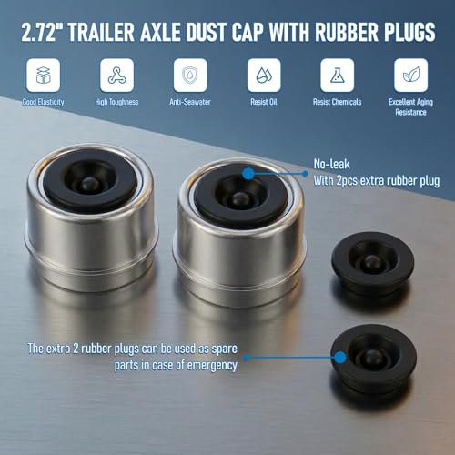 2pcs 2.72" Trailer Axle Wheel Hub Dust Caps, Bearing Center Replacement Trailer Cup,Trailer Hub Grease Cap with 4 Rubber Plugs Fit for Most 7000 to 8000 Ib Axles Dexter EZ Lube - color: 2PCS 2.72"