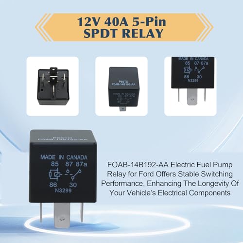 P6SDT FOAB-14B192-AA Relay - 40A 12VDC 5-Pin Relay for Ford Ford F-150, Explorer, Expedition, Electrical System 2 -Pack