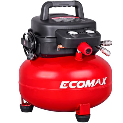ECOMAX 6 Gallon Pancake Air Compressor 150PSI, 2.6 CFM @ 90 PSI Red