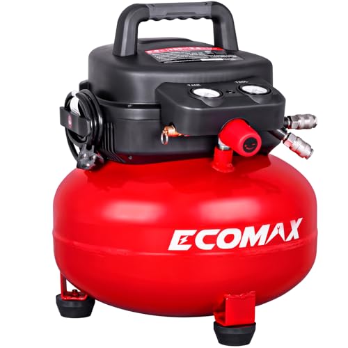 ECOMAX 6 Gallon Pancake Air Compressor 150PSI, 2.6 CFM @ 90 PSI Red