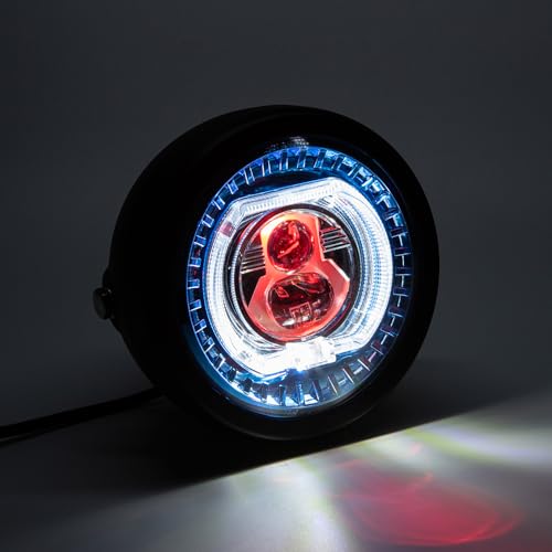 Motorcycle Headlight 5.75 inch Round LED with Mounting Brackets Assembly, Front Headlamp with DRL High/Low Beam for Cafe Racer E-bike Bobber Chopper (style C) - style: style C