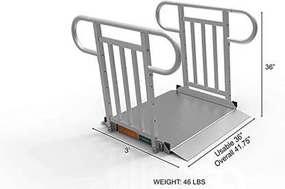 EZ-ACCESS - Portable Wheelchair Ramp and Aluminum Ramp with Handrails - Heavy Duty Mobility Device, Handicap Ramp with Solid Surface for Steps, and Vertical Picket Handrails - 3G 5-Foot, Silver - size: 60 Inch (Pack of 1), style: Ramp + vertical picket ra