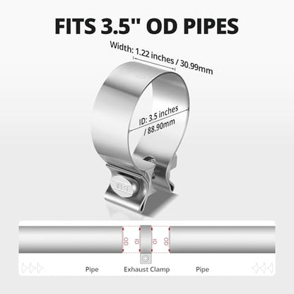 EVIL ENERGY 3.5 Inch Exhaust Clamp,3 1/2" Narrow Band Muffler Clamp Stainless Steel for Pipes,Mufflers,Catalytic Converters 2PCS - size: 3.5 inch