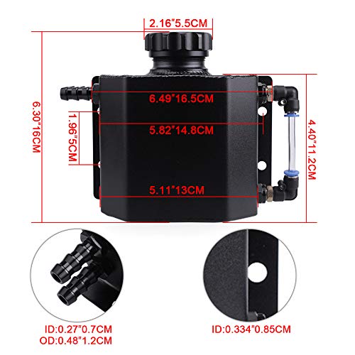 Universal 1L Coolant Overflow Tank, Aluminum Coolant Reservoir Tank, Black - size: 1L-Black