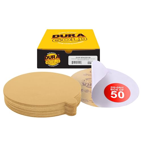 Dura-Gold Premium 6" Gold PSA Sanding Discs - 220 Grit, Box of 50 - Self - size: 220-Grit