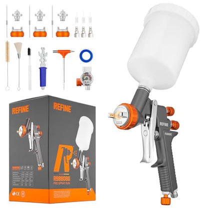 REFINE HVLP Air Spray Paint Gun Kit 1.4/1.8/2.0mm Nozzle & Air Regulator