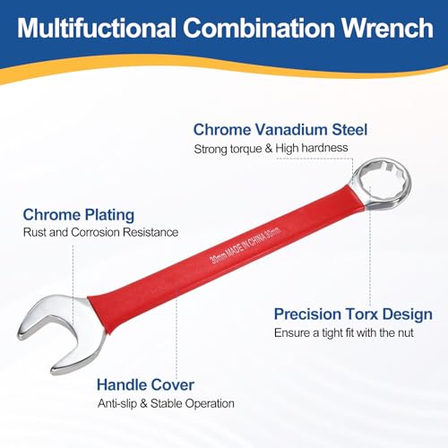 HARFINGTON 2Pcs Metric Combination Wrench 30mm 12-Point Box & Open End CR-V - size: 30mm