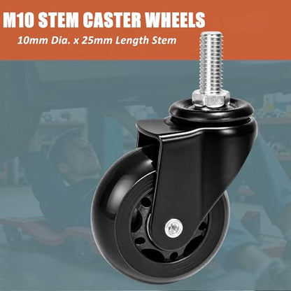 Creeper Wheels Replacement Set of 12, 2.5-Inch Roller Blade Rubber Creeper Casters, Heavy Duty M10 x 1" Metric Swivel Caster, 360 Degree No Noise Creepers Mechanic Seat Shop Stool Replacement Wheel - size: M10x1"
