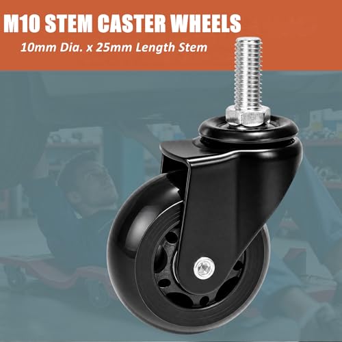 Creeper Wheels Replacement Set of 12, 2.5-Inch Roller Blade Rubber Creeper Casters, Heavy Duty M10 x 1" Metric Swivel Caster, 360 Degree No Noise Creepers Mechanic Seat Shop Stool Replacement Wheel - size: M10x1"