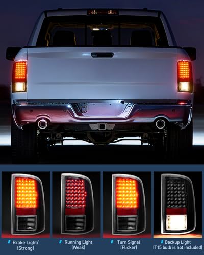 Nilight Taillight Assembly for 2009-2014 2015 2016 2017 2018 Dodge Ram - color: LED Black