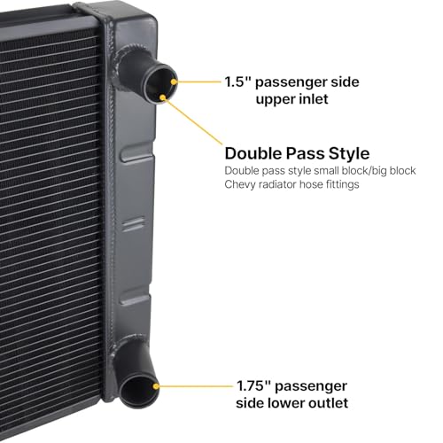 Speedway Motors 31” Double Pass Aluminum Racing Radiator for SBC and BBC Engines, 2-Row 1” Tube Core, 2.25” Thick, Black Finish, High Cooling Efficiency