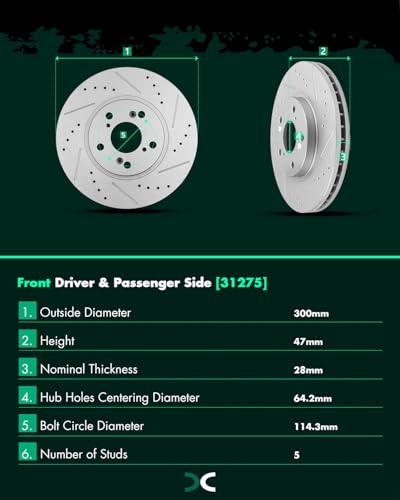 SCITOO Brake Kits Front and Rear Drill and Slotted Brake Rotor Ceramic Pads - size: 31275+D914 & 31318+D865 [4+8PCS]